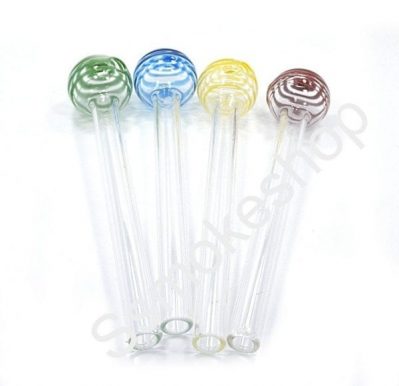 Glass oil burner pipe with color strip head design 6 inches
