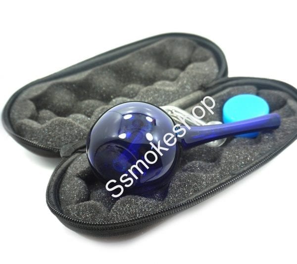 Glass Blue Color Oil Burner Bubbler Pipe for Oil Wax thick heavy glass with Carry Case and Silicone Jar