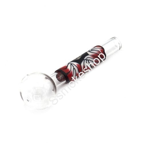 Pyrex Clear Glass oil burner pipe 4 inches with POLYMER CLAY design
