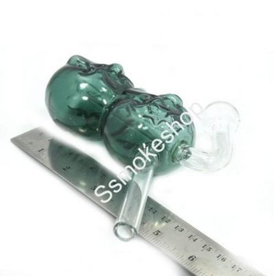 Teal Glass Double Skull Oil Burner Bubbler Water Smoking Bong 5.5" Inches