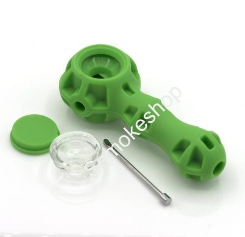 Smoking Accessories: Silicone Hand Pipe Spoon w/ Glass Bowl Stash Jar and Dabber
