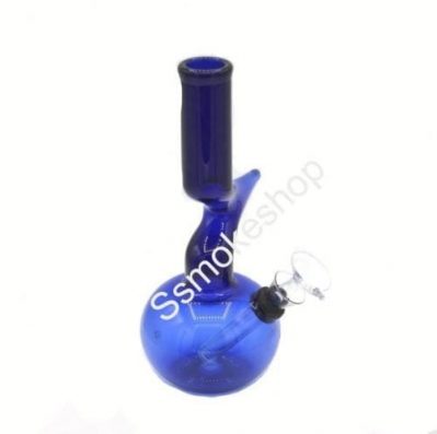 7" Blue curved Z shape glass water pipe bong