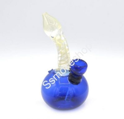 5" Blue glass water pipe bubbler with build-in bowl