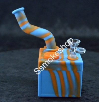 Color 7" Cube Silicone Bubbler water pipe w/ silicone jar