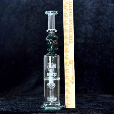 14" Teal Zombie Skull Design Glass Water Bong Pipe