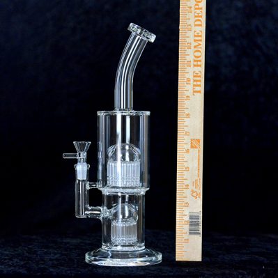 13" Clear Glass Water Bong Pipe Rig 2 Perc