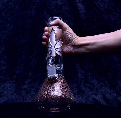 12" Copper Relief Design Thick Glass Water Bong Pipe