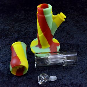 15" Straight Silicone Water Bong Pipe Glass Perc