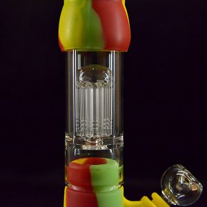 15" Straight Silicone Water Bong Pipe Glass Perc