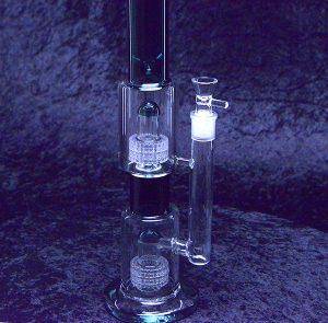 16" Clear and Teal Color 2 Perc Glass Water Bong Pipe