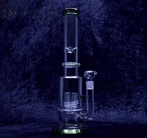 17" Clear and Green edge Glass Water Bong Pipe