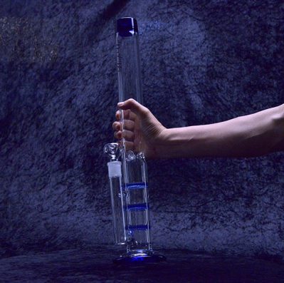 20" Clear and Blue Edge Glass Water Bong Pipe