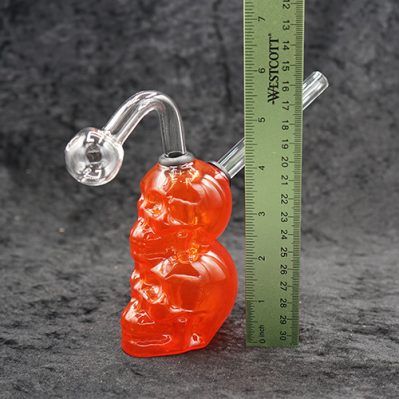 Red Color Glass Double Skull Oil Burner Bubbler 5.5"
