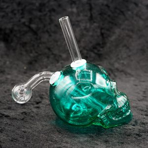 Green Large Glass Skull Oil Burner Bubbler Water Smoking Bong