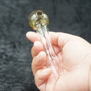 Thick Glass Curved Handle Oil Burner with Color Head - 4 inches