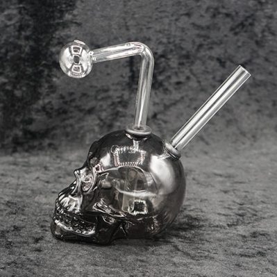 Glass Skull Oil Burner Bubbler Black 4 inches