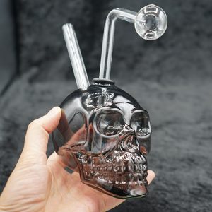 Glass Skull Oil Burner Bubbler Black 4 inches