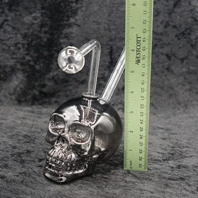 Glass Skull Oil Burner Bubbler Black Inches Ssmokeshop