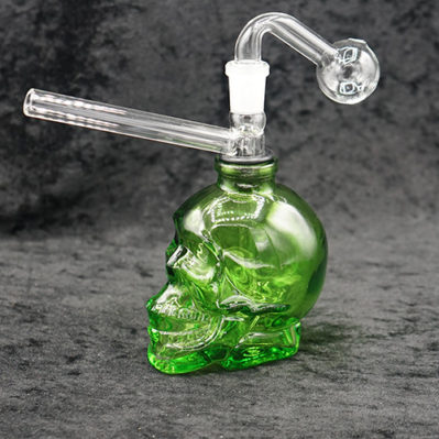 Skull Oil Burner Bubbler Green 14mm Color 6 inches