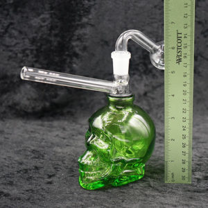 Skull Oil Burner Bubbler Green 14mm Color 6 inches