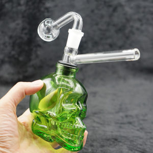 Skull Oil Burner Bubbler Green 14mm Color 6 inches