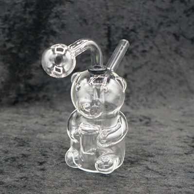 Oil Burner Bubbler Bear Design Clear Glass 6 inches