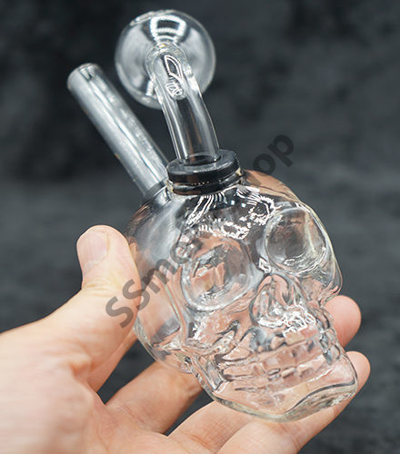 Glass Clear Mini Size Skull Oil Burner Bubbler 4 inches