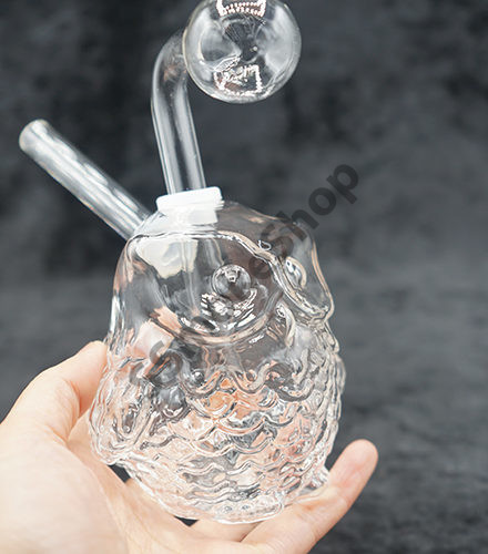 Oil Burner Bubbler 6 Inches Owl Design Clear Glass 14mm