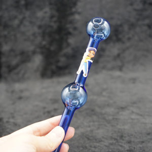 Color 8 inches Dual Bubble Oil Burner Glass Pipe with Design Sticker