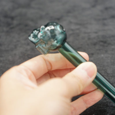 Teal Color Glass Oil Burner Pipe Skull Design 6 inches