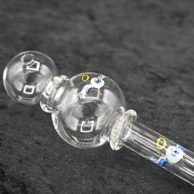 Glass Oil Burner Pipe Double Bubble Clear with Design