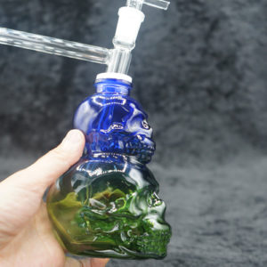 Glass Bubbler Pipe Over Under Skull Color Glass 7 inches