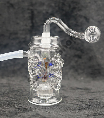 Clear Glass Skull Side Design Oil Burner Bubbler