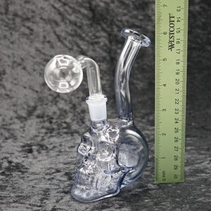 Glass Skull design Oil burner bubbler pipe glass on glass 6"