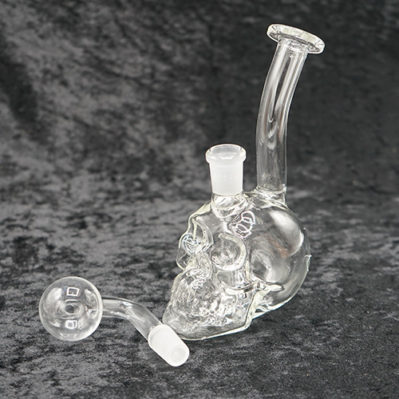 Clear Glass Skull design Oil burner bubbler pipe glass on glass 6"