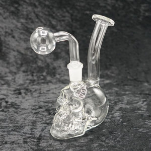 Clear Glass Skull design Oil burner bubbler pipe glass on glass 6"